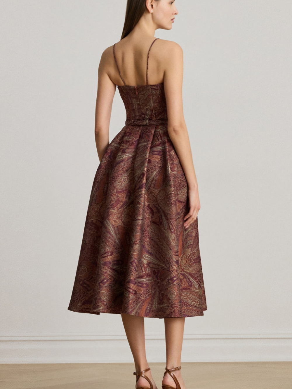 Lauren Ralph Lauren Burgundy Paisley Belted Cocktail Dress - Picture 3 of 3